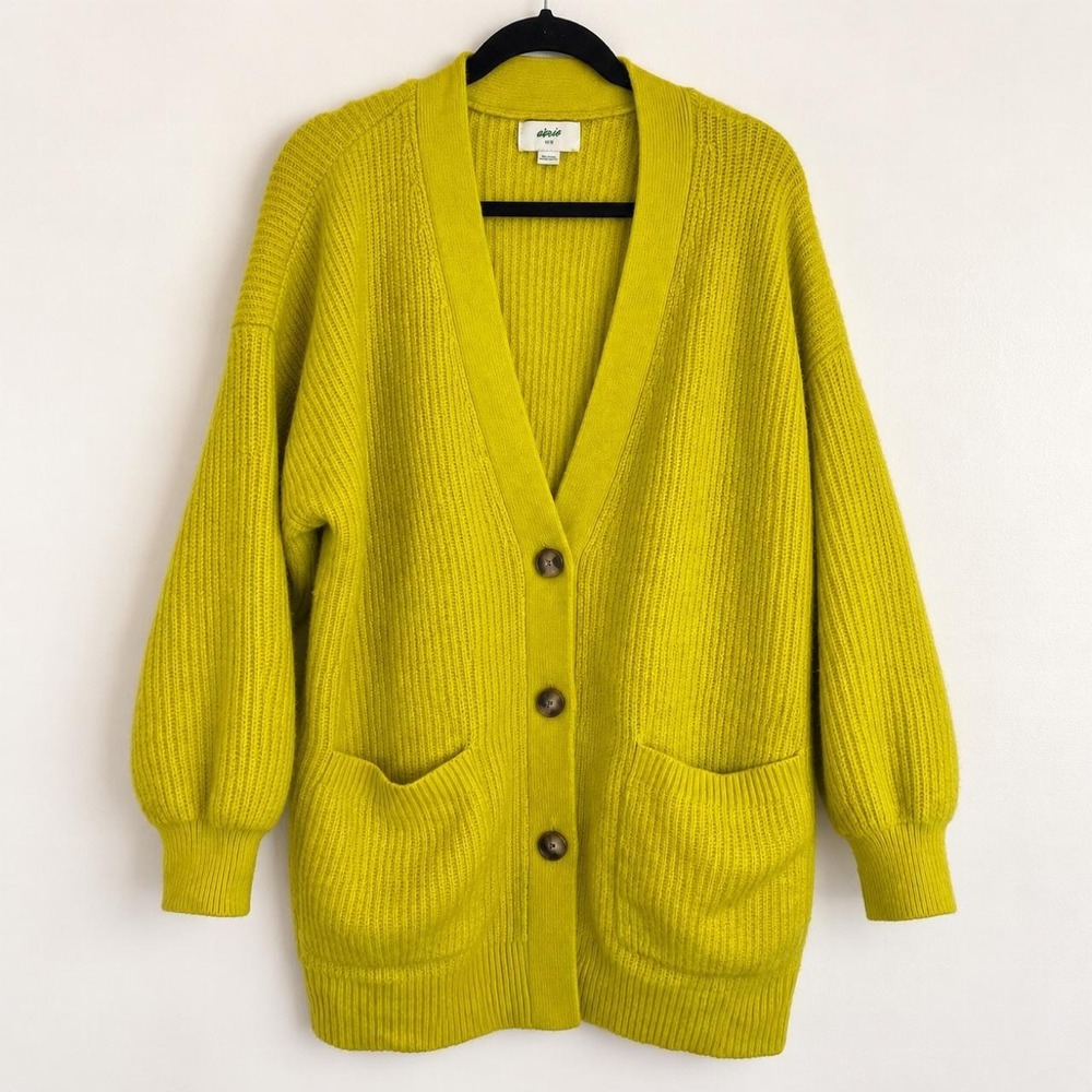 Aerie Chartreuse Chunky Knit Cardigan • Medium